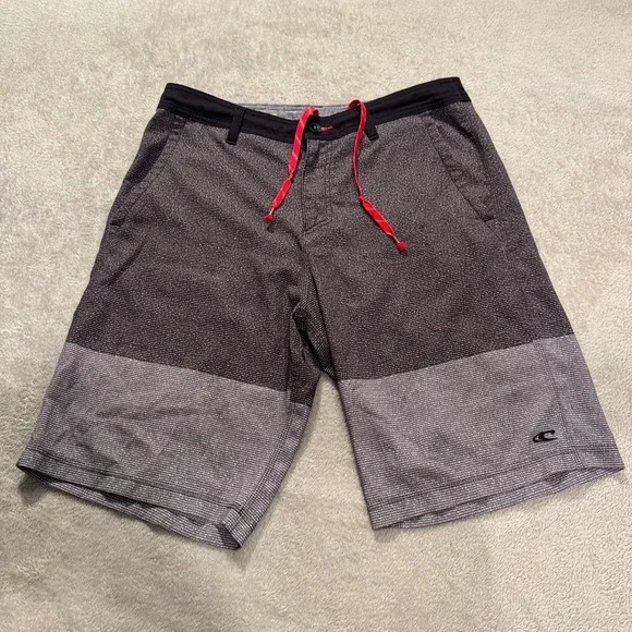 O'neill Hybrid Board Shorts Mens 32‎ Gray Stripe Drawstring Surf Outdoor 10