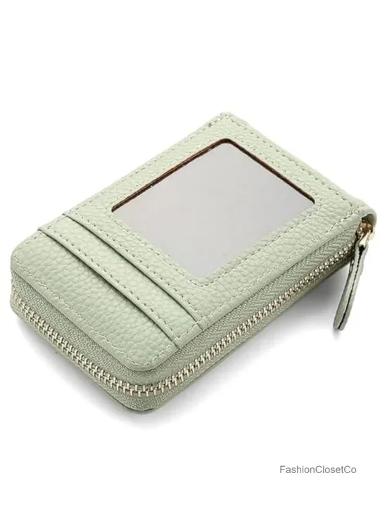RFID Accordion Zipper Card Wallet Vegan Leather Lightweight Credit Card Holder