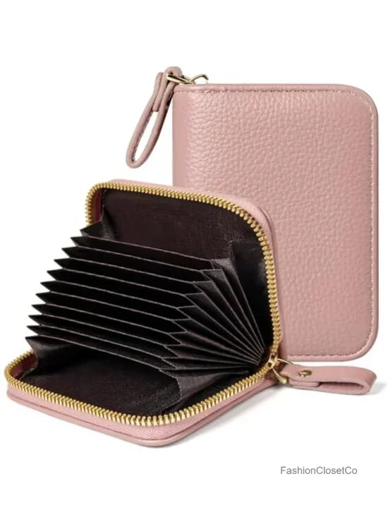RFID Blocking Accordion Zipper Card Case Wallet, PU Leather