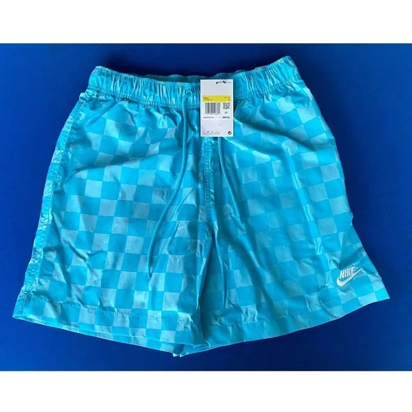 Nike Mens Sportswear Woven Checkerboard Shorts Baltic Blue FN3098-447 Size S NEW