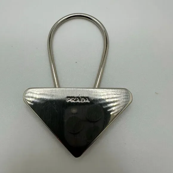 Prada Triangle Silver‎ Tone Key Ring Chain Replacement Lock Bag Charm