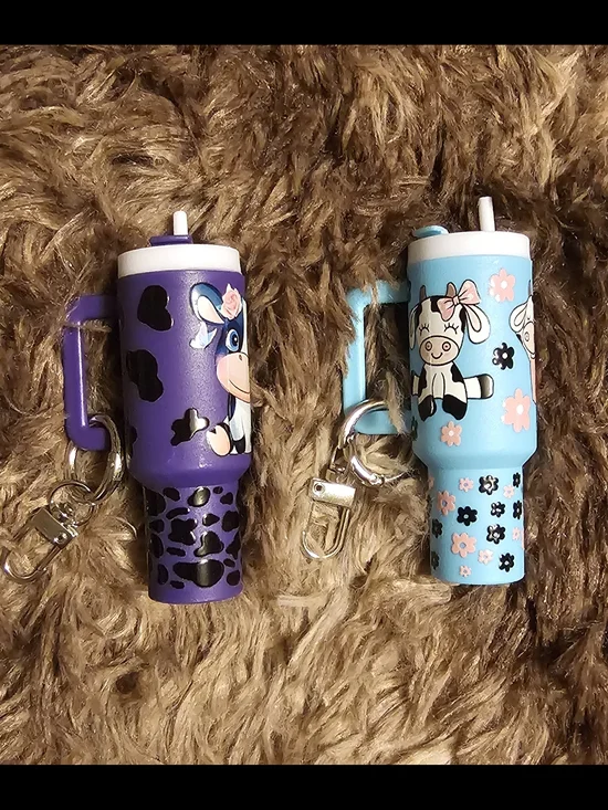 Cute Cow Print Tumbler Keychain/Bag Charm Set