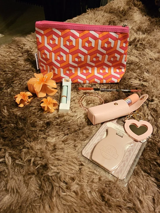 Pink & Orange Geometric Cosmetic Pouch 10pc Bundle