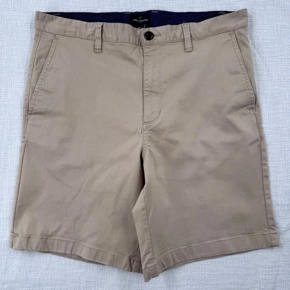 Daniel‎ Hechter Paris Mens 34 Khaki Chino Shorts Tan Cotton Lyocell Stretch