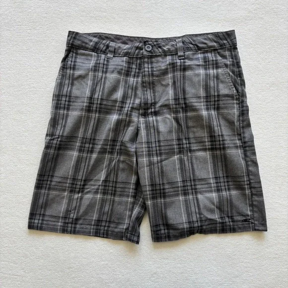 O'Neill Concha Plaid Shorts Mens 36 Grey Excellent Flat Front Casual‎ Walking