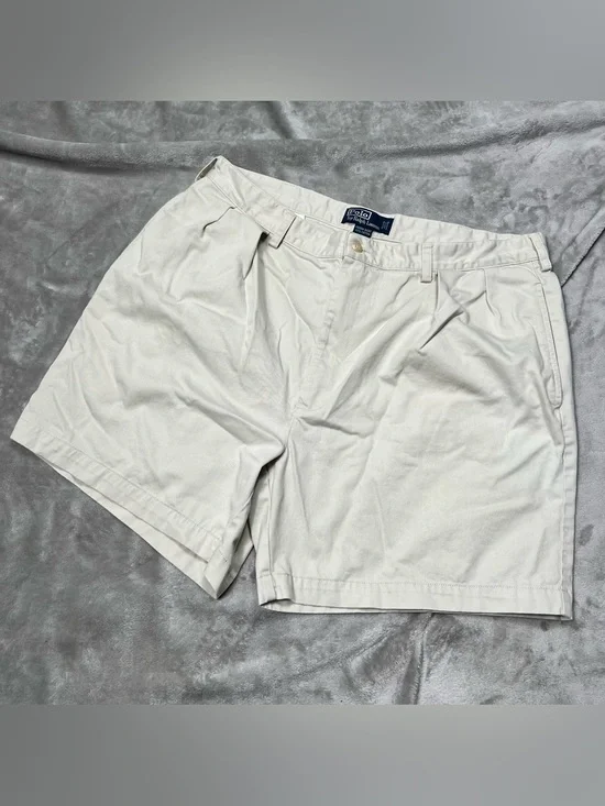 Vintage Polo Ralph Lauren Andrew Shorts Mens 35 Beige Pleated Preppy Baggy Y2K