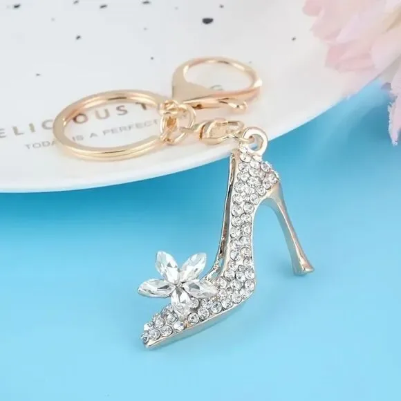 Fashion Rhinestone High-heeled Crystal Shoe Key Chain Handbag Charm