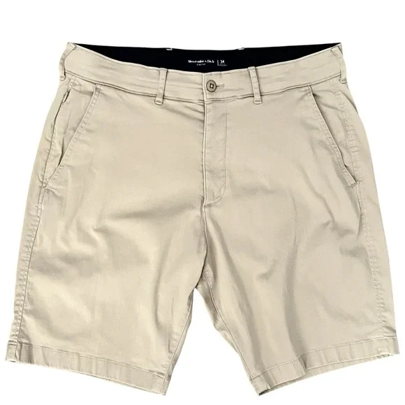 Abercrombie Fitch Mens Stretch Chino Shorts Khaki‎ Size 34 Casual Everyday