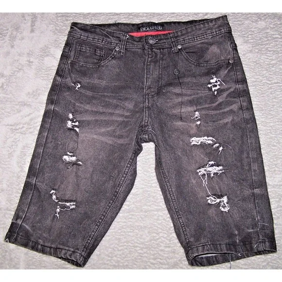 Encrypted Shorts‎ Men's 32X13 (Tag 30) Denim Distressed Jean Black Ripped Y2K