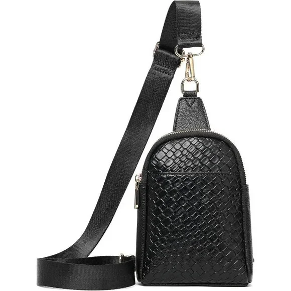 Women Small Sling Bag Vegan Leather Multi-Compartment Crossbody Purse