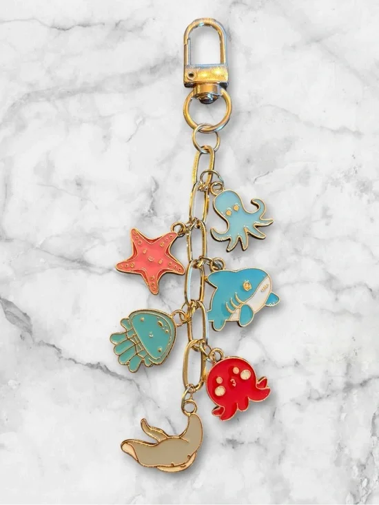 Cute Ocean Charm Keychain with Colorful Sea Creature Charms