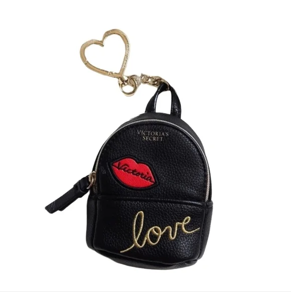Victoria's Secret Embellished Black Mini Backpack Key Chain Key Fob Bag Charm