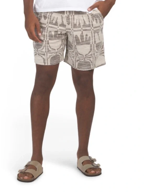 Truth Jacquard Pull-On Drawstring Shorts - Beige Pattern Size L