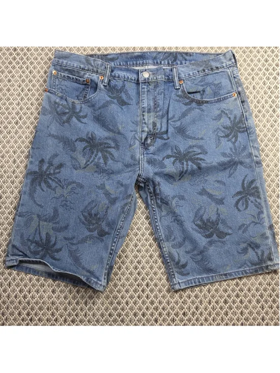 Levi’s 502 Blue Tropical Palm Tree Print Denim Shorts Men’s Size 38 Bermuda