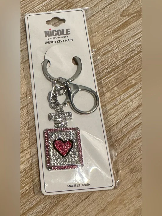 Pink Heart Perfume Bottle Keychain or Bag Charm New