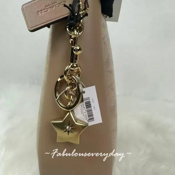 COACH Mini Star Bag Charm Key Ring FOB Gold Detachable CEF93 NWT