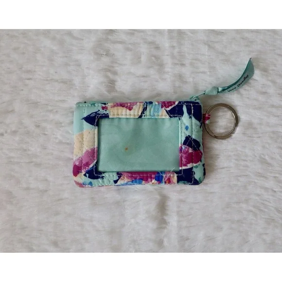 Vera Bradley Marian Floral Zip ID Case Keyring Coin Purse Wallet Card Holder
