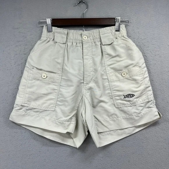 AFTCO Fishing Shorts Boys 28 Tan Nylon Cargo Utility Outdoor Gorpcore Angler