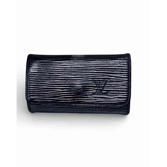 Louis Vuitton Black Epi Leather Key Holder With Gold Hardware And Snap Closure
