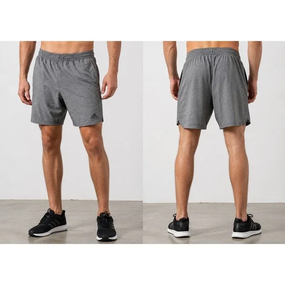 Adidas Mens Training Shorts Grey Heathered Perforated Athletic Gym Size Large