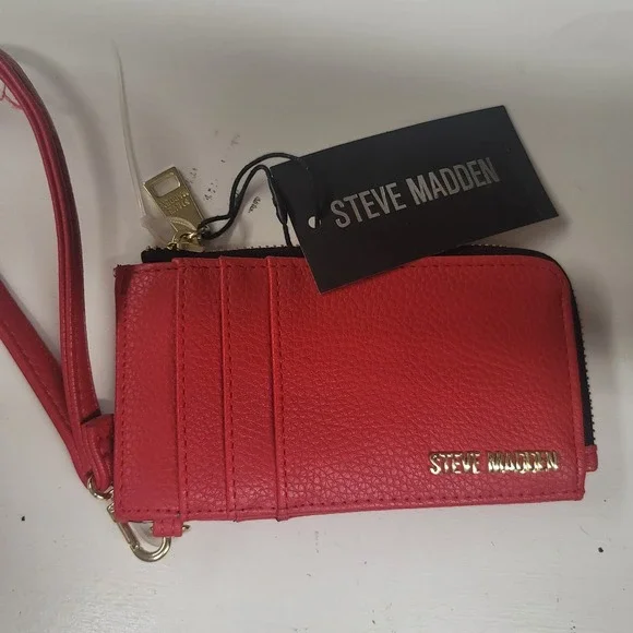 Steve Madden Red‎ Card Holder Wallet Wristlet Zip Coin Purse NWT