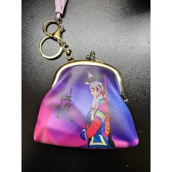 OULGUN Asian Ethnic Art Coin Purse Keychain Kiss Lock Mini Wallet‎