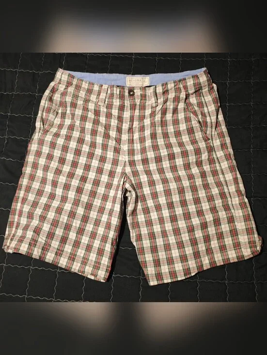 Merona Men's Plaid Cotton Shorts - Red Green Check Size 32