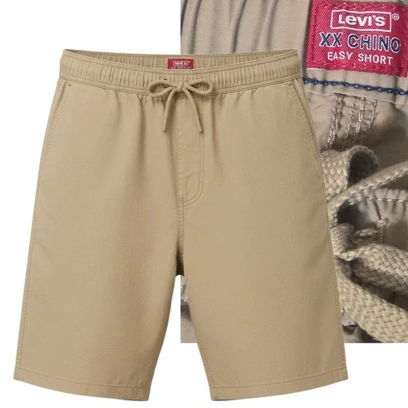Levi's XX Chino Easy Shorts Mens 2XL Khaki Tan Elastic Waist Drawstring Casual