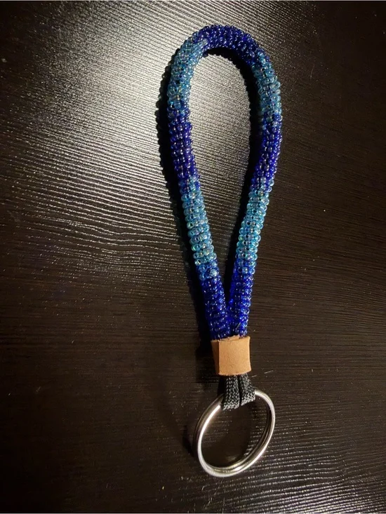 Handmade Blue Ombre Beaded Wristlet Keyring