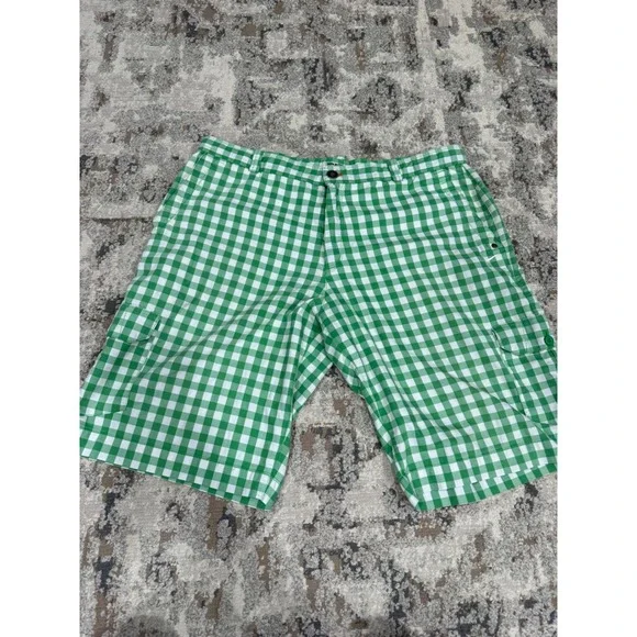 Nike Golf Mens Green Gingham Dri-FIT‎ Cargo Shorts 38 Plaid 452715-317
