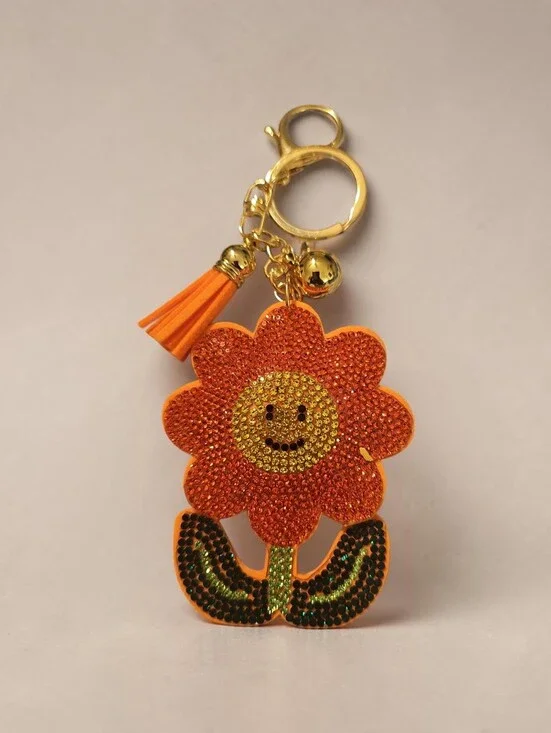 Sassified Boutique Nwt Orange Crystal Flower Keychain Charm - Unbranded