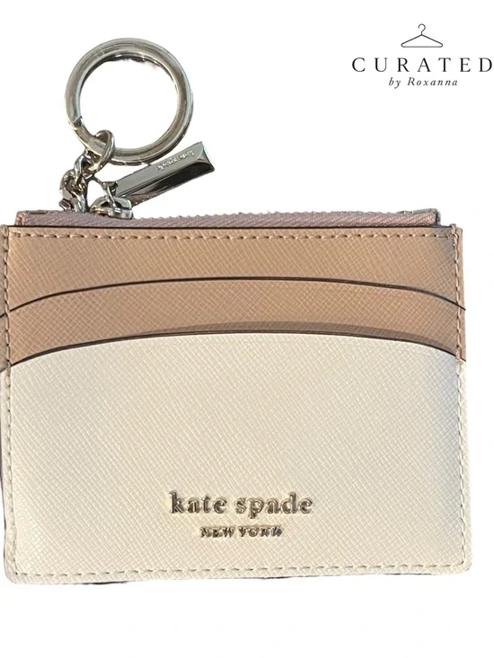 Kate Spade New York Colorblock Zip Card Holder Wallet Key Ring Blush Cream