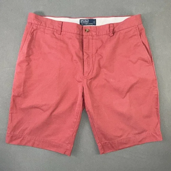 Men's Polo Ralph Lauren Flat Front Chino Cotton Twill Shorts Pink Size 36