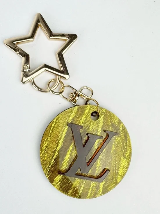 Glitter Bag Charm with Acrylic Front and Monogram Logo Back