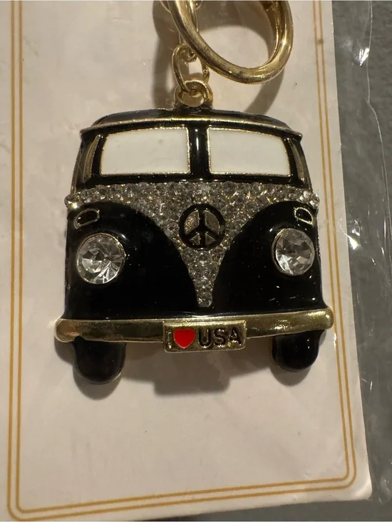 Gold Tone & Black VW Bus Keychain or Bag Charm