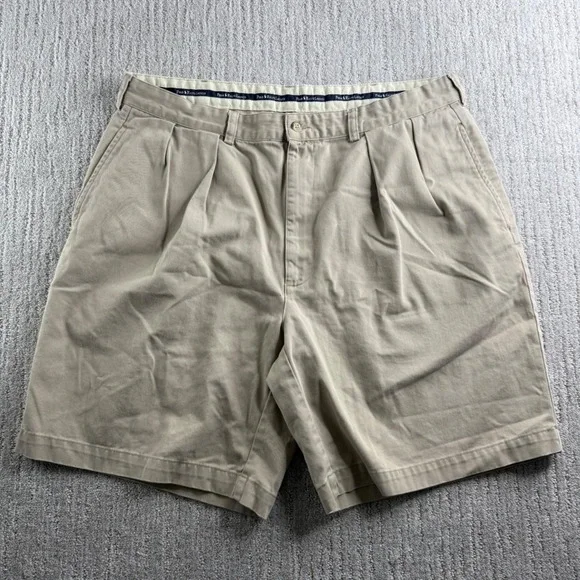 Polo Ralph Lauren Chino Shorts Mens Size 38 Tan Beige Pleated Cotton Khaki