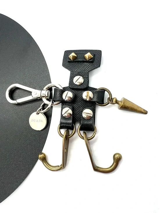 Prada Edward Robot Trick Black Saffiano Leather Keychain Bag Charm