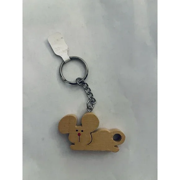 VINTAGE AVON Wooden Mouse Keychain Novelty Animal Keyring Cute Charm