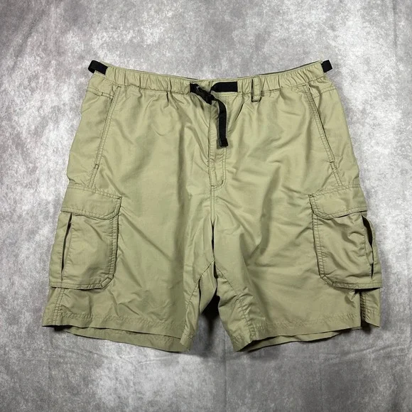 REI Sahara Cargo Shorts Mens XXL Khaki Tan Nylon Belted Hiking Outdoor UPF 50