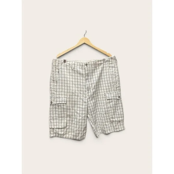 Levis Mens 38 Cargo Shorts White Navy Plaid Grid Cotton Casual Outdoor Pants