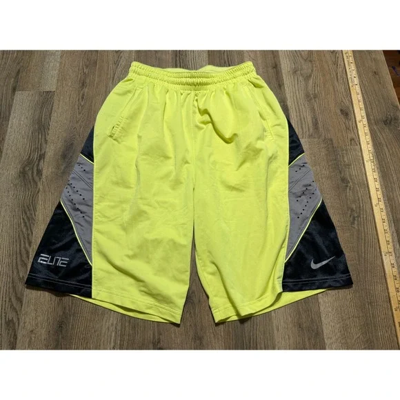 Nike Elite Basketball Shorts Mens Large Neon Yellow Volt Athletic Used