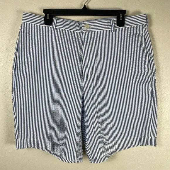 Brooks Brothers‎ Mens Blue White Striped Genuine Seersucker Shorts Size 36
