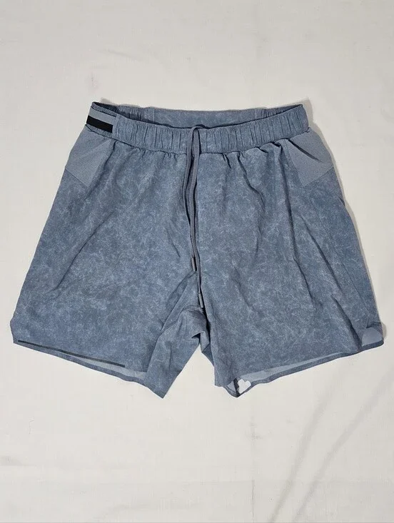 Lululemon Men’s Blue 2-in-1 Lined Running Shorts Acid Wash 6” Inseam M
