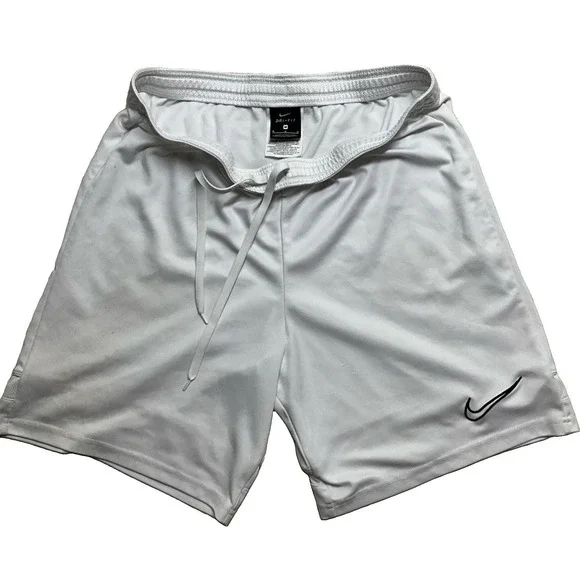 Nike Shorts White Black Swoosh Basketball Gym Dri-Fit Size M