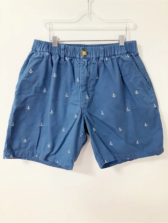 Chubbies | Blue Anchor Cotton Shorts L Beach Casual Coastal Fisherman Summer