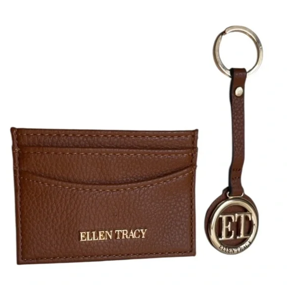 1260. Ellen Tracy Tan Card Holder and Keychain Set