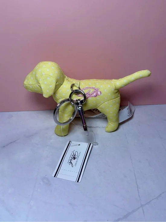 💛PINK Victoria’s Secret by Frankie’s Bikinis Yellow Polka Dot Bag Charm Keychain