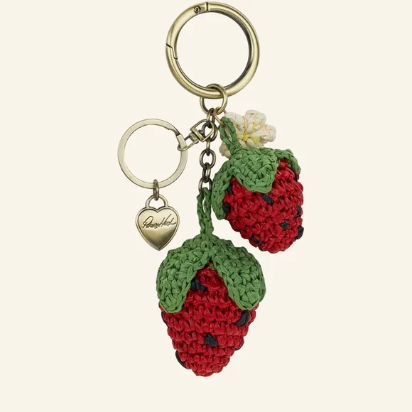 Patricia Nash Red & Green Crochet Strawberry Keychain/Bag Charm NWT