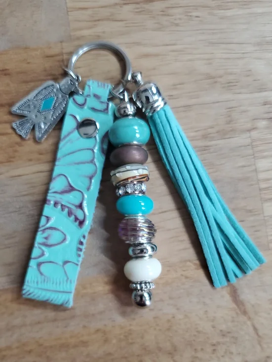 Green Tassel Bead Keychain Charm