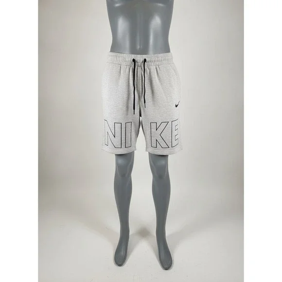 Nike Mens Fleece Shorts Heather Gray Big Logo Swoosh Drawstring Size Large